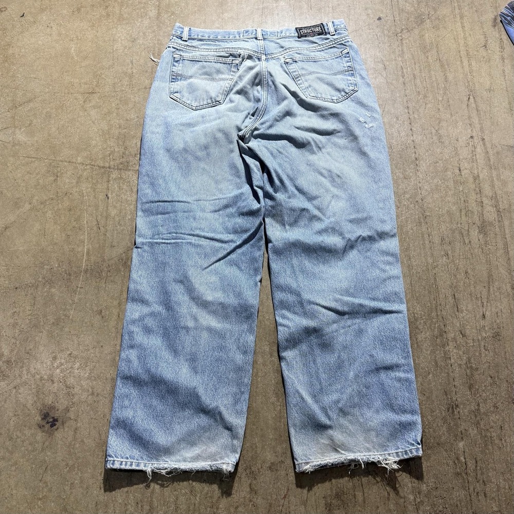 Structure Jeans Mens 36x32 Light Wash Blue Relaxed Wide Leg Distressed Denim - Picture 7 of 7